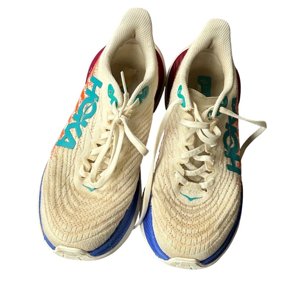 Hoka One One Shoes - Hoka Mach 5 Womens Running Shoes White Orange Blue 1127894 Size 6B
